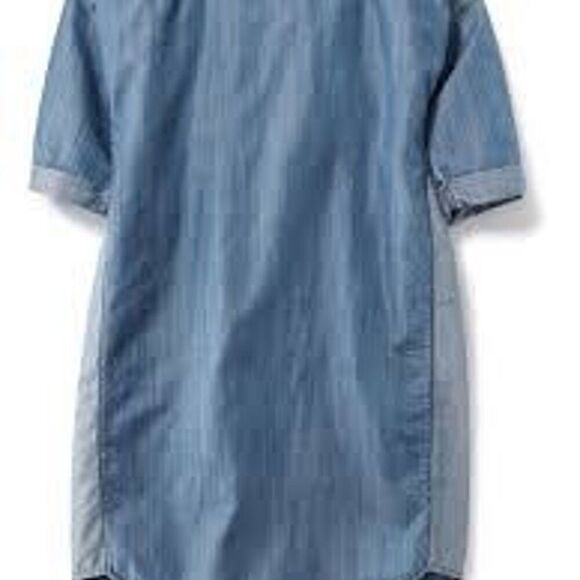 Old Navy Girl's Two-Tone Short-Sleeve Medium Wash Chambray Denim Dress, Size 6-7 - Picture 1 of 7